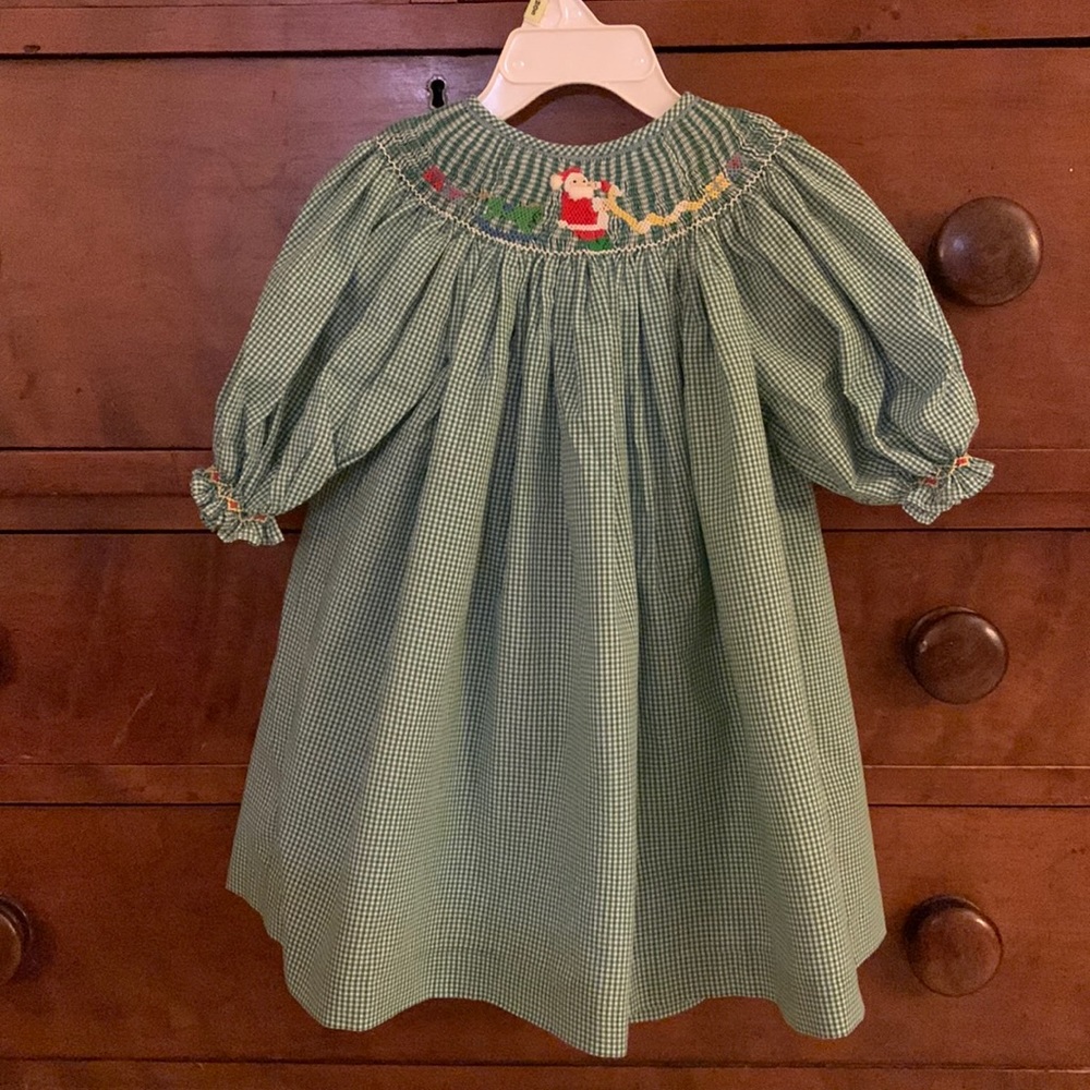 Mom and Me Smocked Green gingham Christmas Dress size 9months